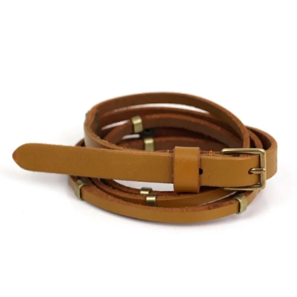 SKINNY STRIPS STUDS BROWN GENUINE LEATHER 0.5